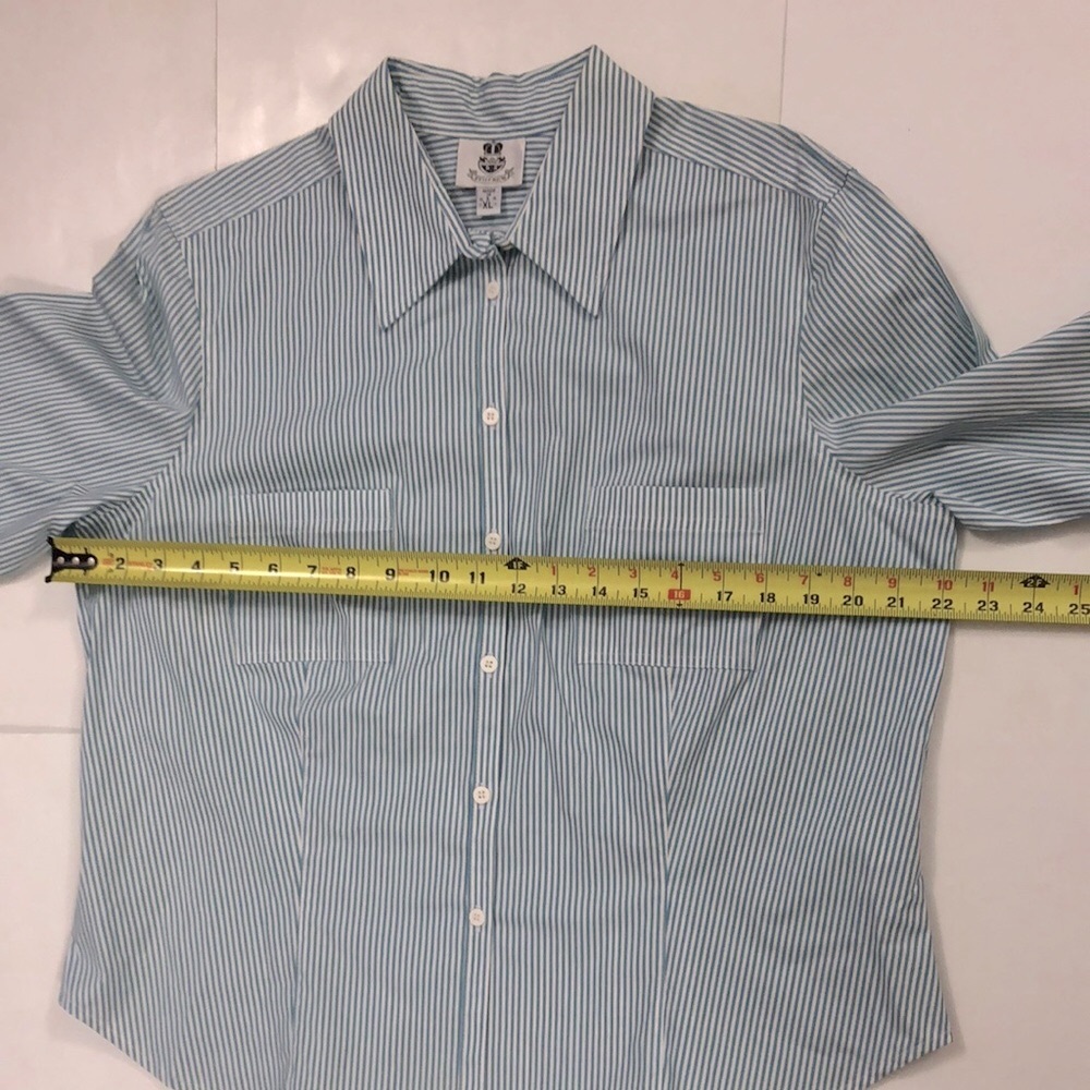 Renfrew XL Teal Blue Striped Button-Up Shirt Pockets 3/4 length sleeve Excellent